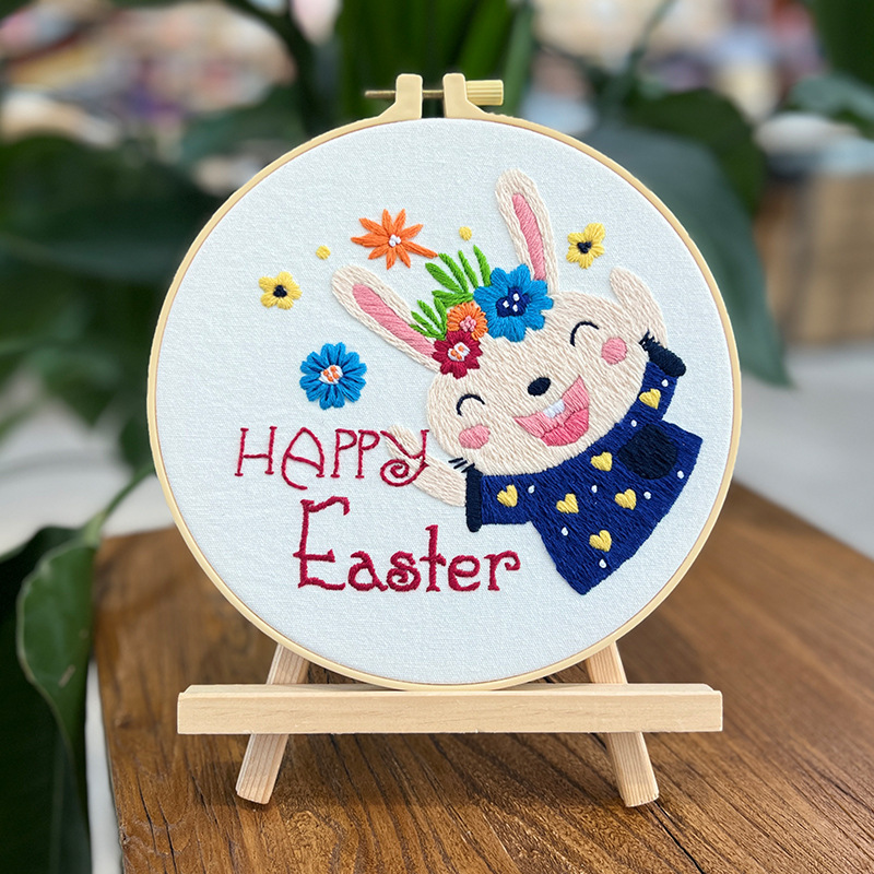 Conejo de Pascua cuelga pinturas bordadas lu decoraciones de salón dibujos animados huevos bordados a mano bolsas de material diy