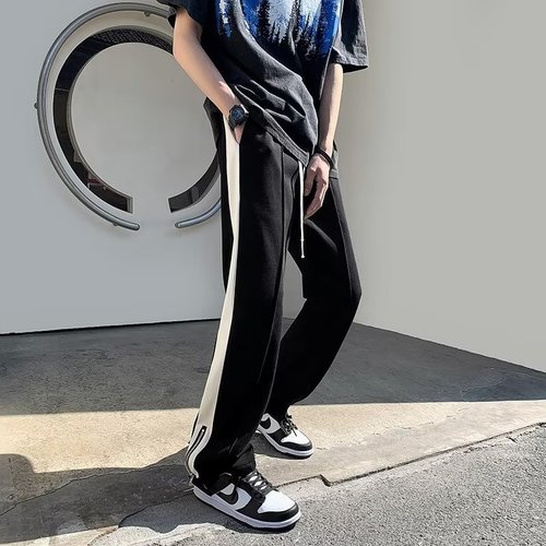 American Street Athletic Loose-Fit Elastic Waist Wide Leg Pants with Drawstring and Cut-Away Hem Men's Spring  New