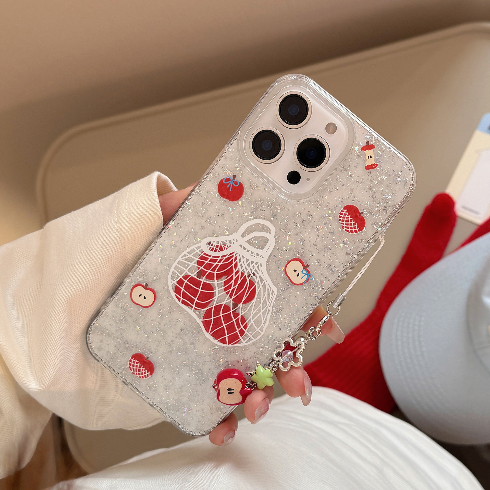 Bolsa de compras de brillo de corazón de niña Apple para iPhone 16Pro funda para teléfono móvil 15ProMax simple 14/13 mujer