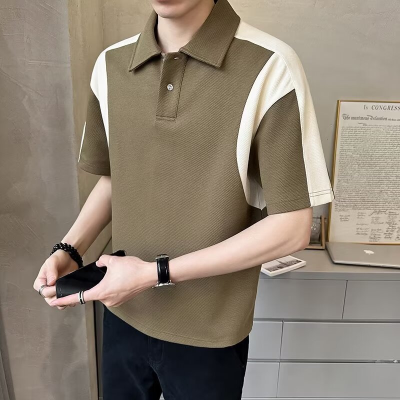 Herren Patchwork Polohemd Atmungsaktives Baumwoll Casual Shirt_voghion.com