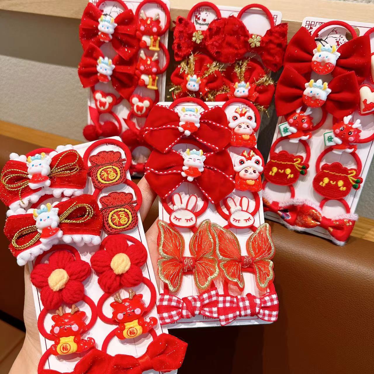 Las chicas de la banda de goma del Año Nuevo de los niños no lastiman el pelo de alta banda de goma elástica bebé rojo festivo Año Nuevo cuerda de pelo tocado