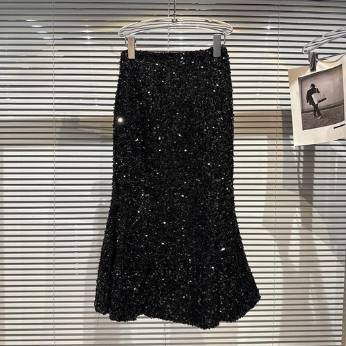 Girls spring and autumn new style small fragrant skirt Korean style full body sequin mid-length fashionable fishtail skirt hip skirt