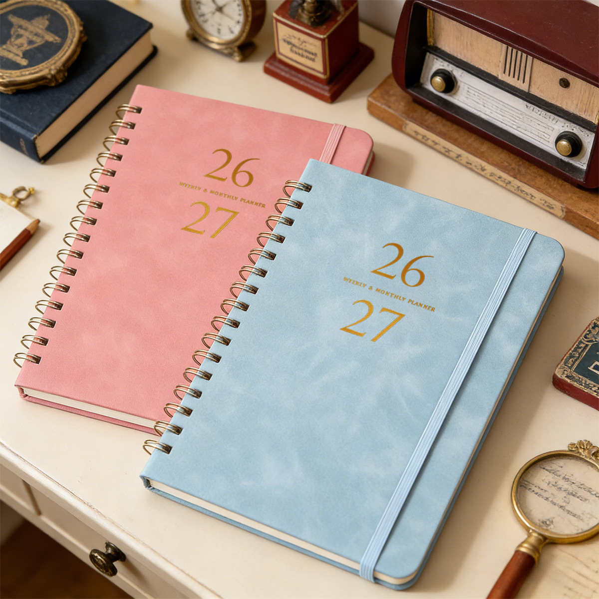 2027 Cuerpo de calendario de cuero Diario inglés simple Cuaderno de cuentas A5 Sub-bobina Cuaderno de cuentas Este plan