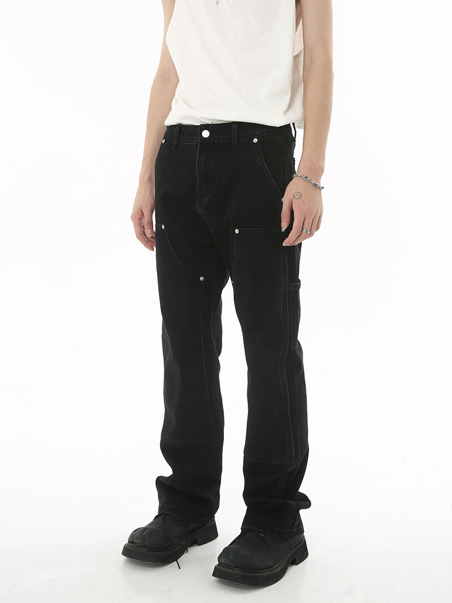 Mtlclothes ropa de hombre | 2023 otoño nuevo estilo coreano slim fit ruffle guapo doble rodilla personalizado decorativo jeans moda