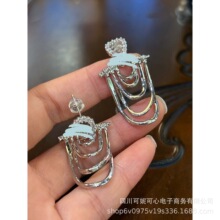 301INS款飘带设计层次交错耳坠镶钻铜圈立体感几何灵动感气质S3-8