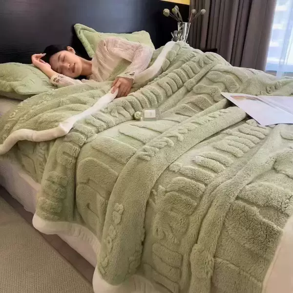 Blanket Double Layer Thickened Warm Sofa Light Luxury Nap Blanket Rabbit Plush