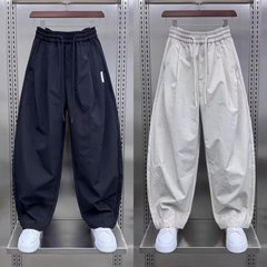 夏の新作メンズアメリカンシンプル無地トレンディブランドウエストゴムカジュアルパンツファッショナブルなルーズワイドレッグスコールドパンツ