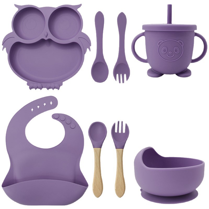 Búho DE LOS NIÑOS vajilla traje complementario de alimentación del bebé placa babero de silicona tazón materna e infantil suministros de calidad alimentaria
