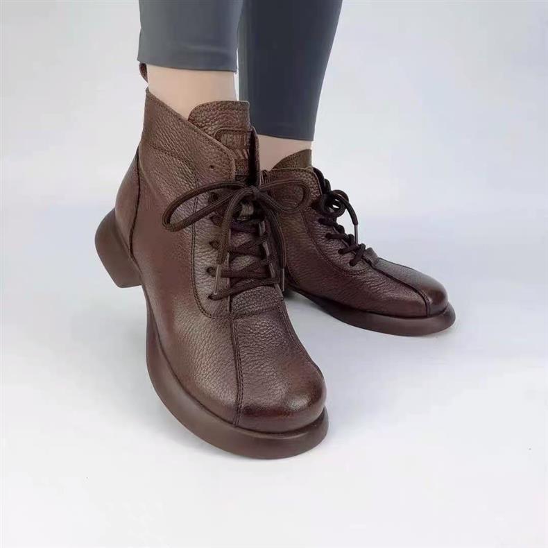 Women's Martin Ankle Boots In Soft Leather With Fleece Lining_voghion.com