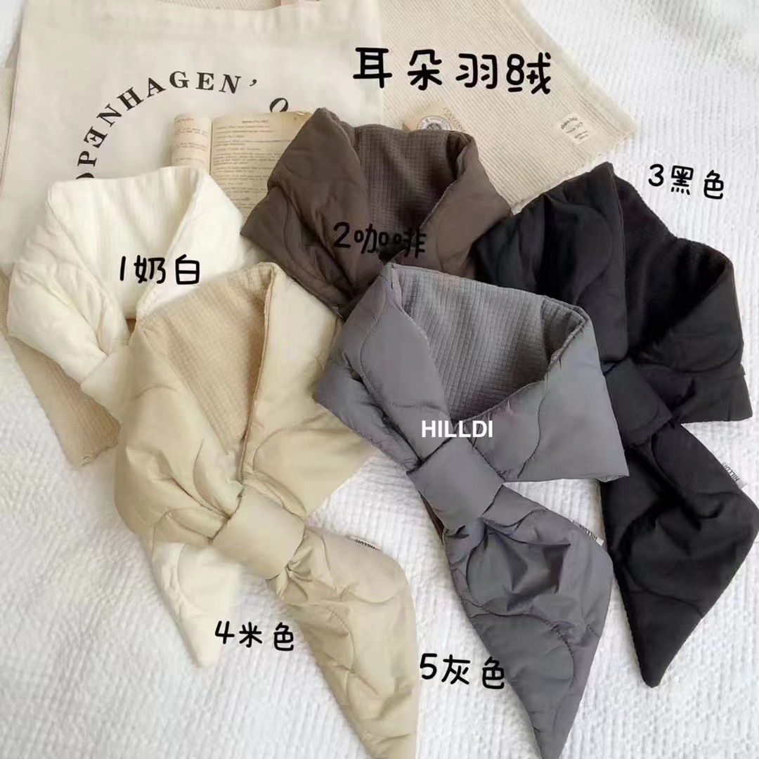 Solid Color down Cotton Scarf for Women, Autumn and Winter Thickened Warm Korean Style Simple Neck Protection Lazy Scarf Trendy Neck Warmer