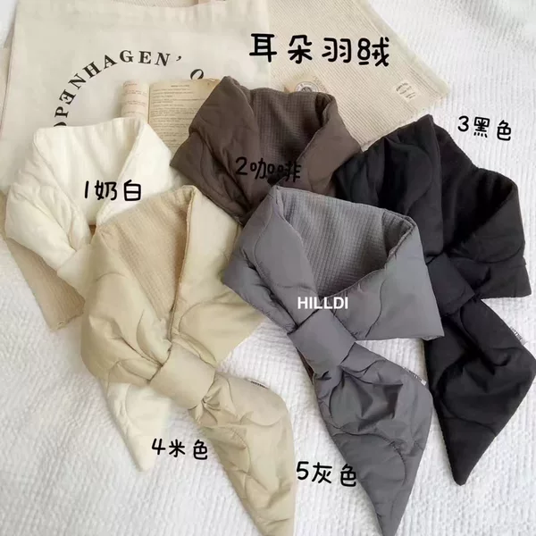 Solid Color down Cotton Scarf for Women, Autumn and Winter Thickened Warm Korean Style Simple Neck Protection Lazy Scarf Trendy Neck Warmer