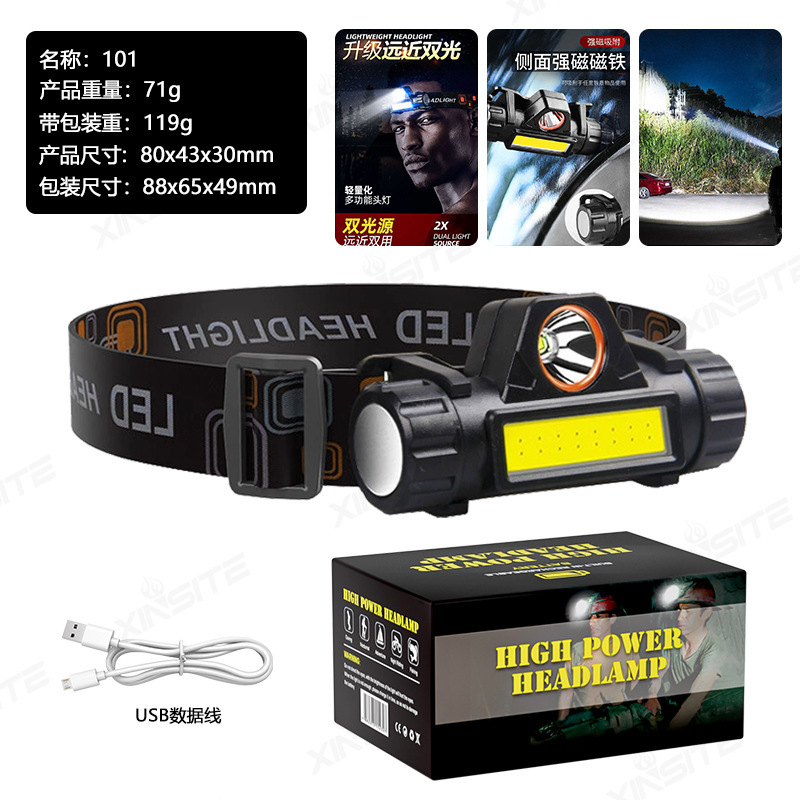 Luz transfronteriza al aire libre multifuncional zoom headlight alta luz lumen lámpara montada en la cabeza lámpara de pesca nocturna iluminación impermeable lámpara de trabajo