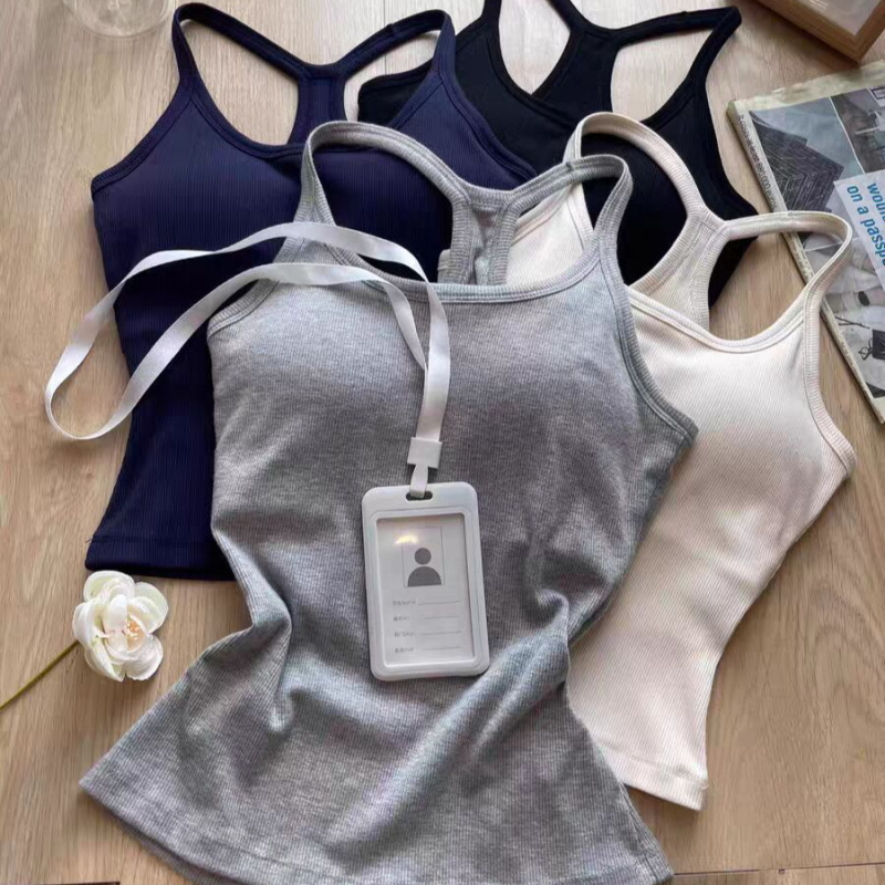 Gray Racerback Tank Top for Women, Summer Inner Wear with Chest Pads, Halter Neck Sleeveless Sports Fitness Beauty Back Top Gray Racerback Tank Top for Women, Summer Inner Wear with Chest Pads, Halter Neck Sleeveless Sports Fitness Beauty Back Top