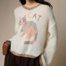 【小花猫】印染马海毛毛衣针织衫25新款早秋女装韩系减龄羊毛上衣