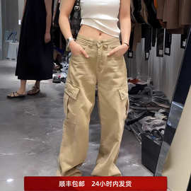 美式阔腿工装休闲裤女2025秋季新款宽松高腰显瘦多口袋直筒长裤