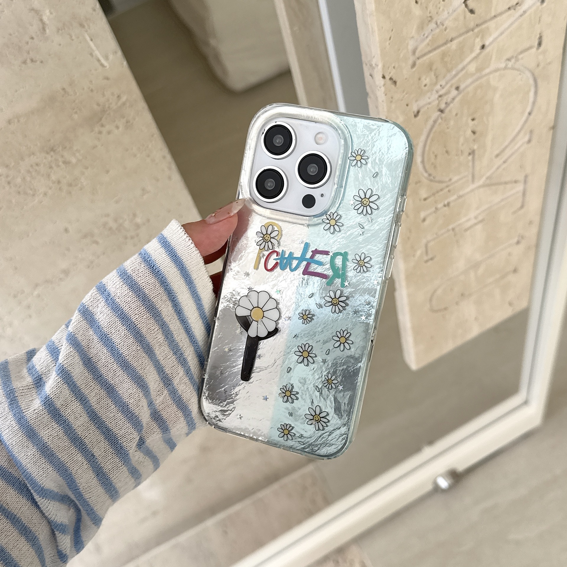 Costuras coreanas c flores para Apple 16ProMax funda para teléfono móvil 15Pro nicho 14/13 pareja 16