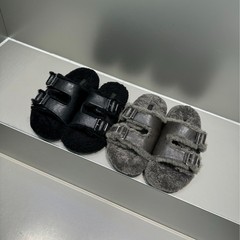 法式厚底皮带扣毛毛拖鞋女秋冬外穿2025新款时尚百搭高级感棉拖鞋