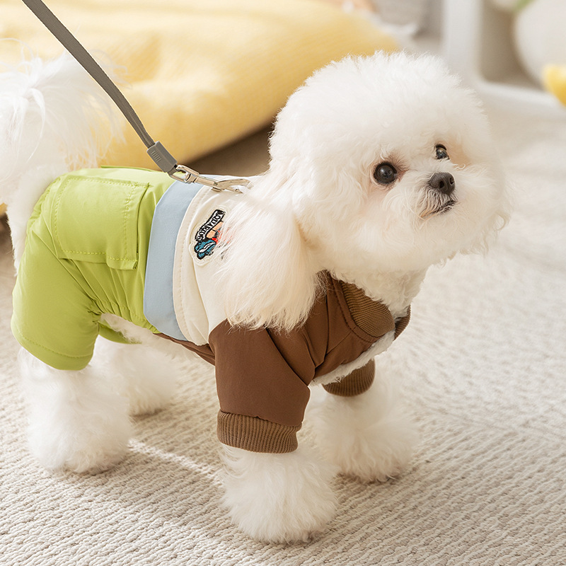 Otoño y invierno perros de color contrastante dibujos animados casuales lindos cuatro patas ropa deportiva de algodón perros pequeños y medianos gatos ropa de perros