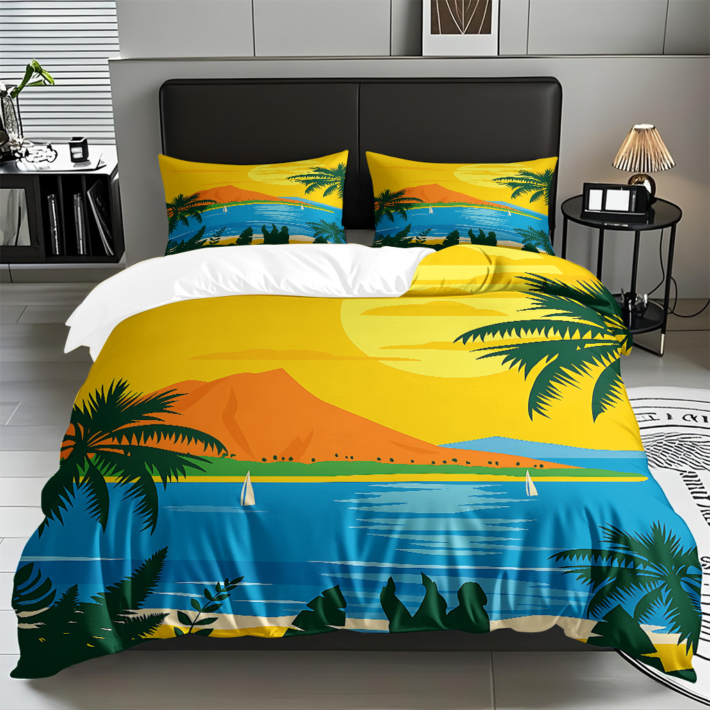 TEMU / JIT Amazonas textiles caseros transfronterizos hermosa vista al mar HD conjunto de edredón de impresión digital para diseñar