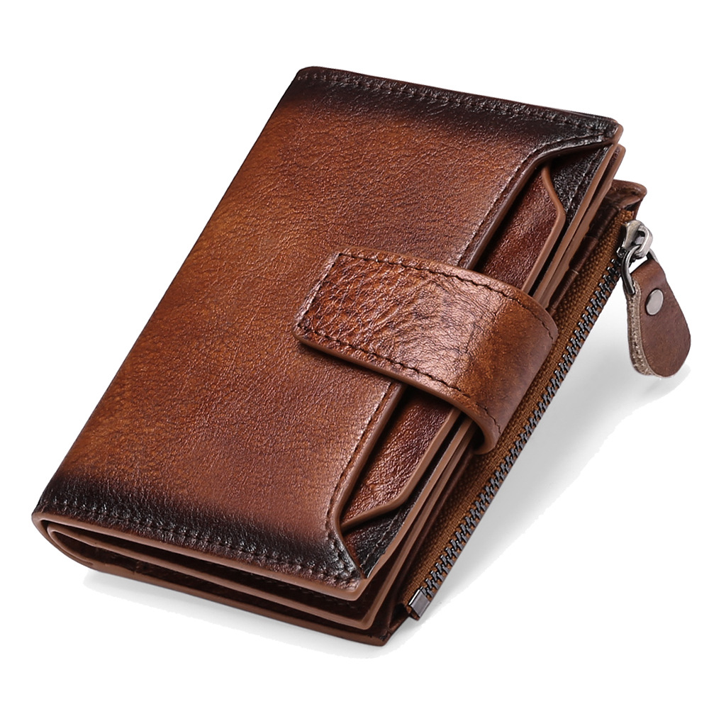 Men'S Short Leather Wallet Full Head Leather Korean Fashion Casual Wallet Driver'S License Wallet