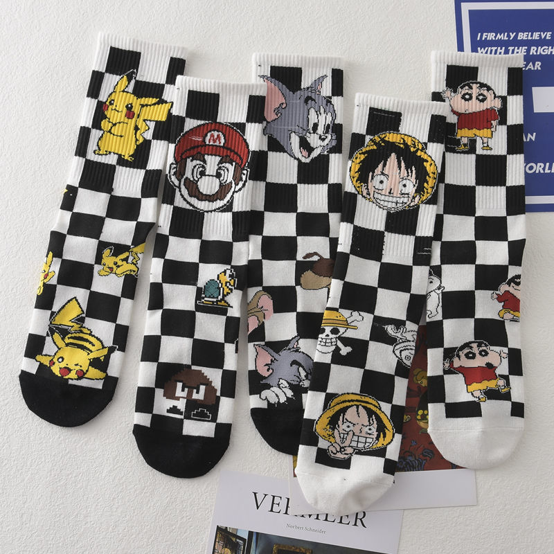 Cartoon Anime Socks Cat and Mouse Mid-Calf Socks Pikachu One Piece the Simpsons Quick-Dry Antibacterial Sweat-Absorbing Socks