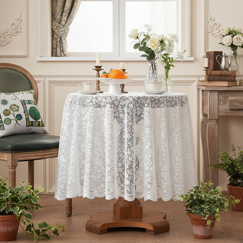 French-Style Floral Tassel Tablecloth, Ins-Style Pastoral Fresh Jacquard Lace Tablecloth, Photo Background Dining Table Fabric