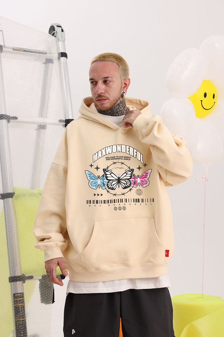 Vêtements pour hommes pull à capuche couleur lourde sweat-shirt papillon 400G velours léger plus velours style couple ample_voghion.com