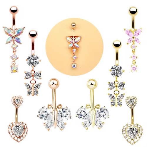 Gabby European and American cross-border heart-shaped navel ring piercing heart-shaped butterfly pendant inlaid with zircon navel jewelry manufacturer