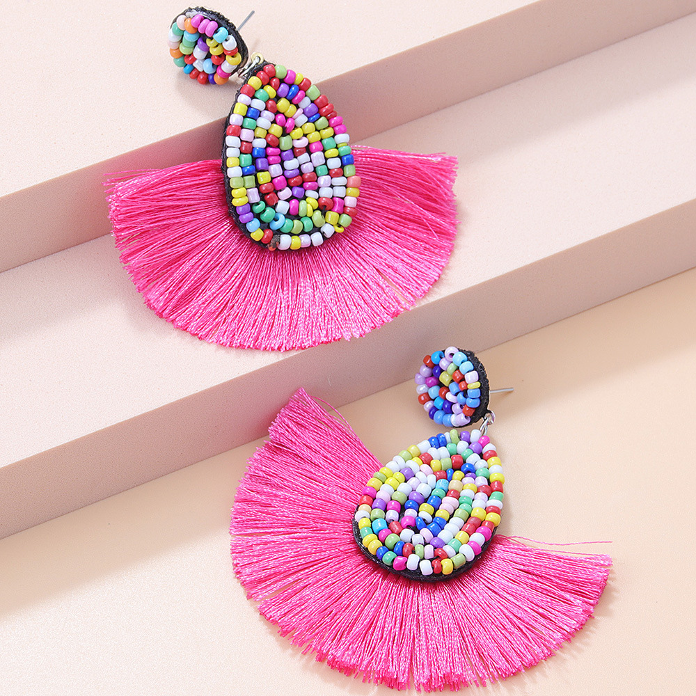 13g Weight Alloy Ear Needle Material Drop Earrings Classification 1 Pair Quantity Holiday, Daily Occasion Seed Bead Material Water Droplets Pattern Women's Gender Tassel Design Bohemian Style 1 Pair Bohemian Water Droplets Tassel Seed Bead Drop Earrings 7
