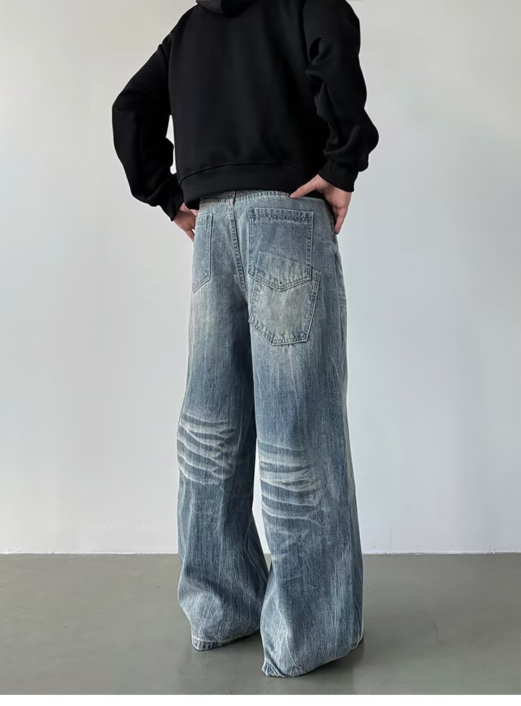 Wide Leg Denim Jeans With Lightning Bolt Pattern For Men And Women_voghion.com