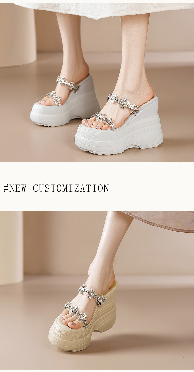 Dép sandal cao gót nữ đế xuồng đính đá 14cm — Màu trắng, Màu mơ chi tiết 3