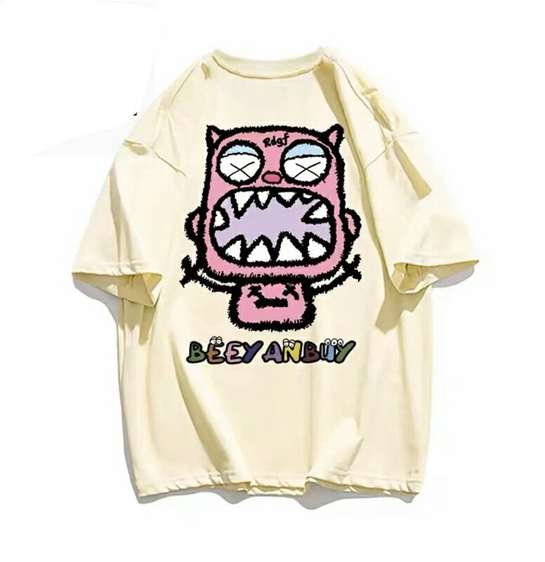 American Monster Short-Sleeved T-Shirt for Women Pure Cotton Summer New Preppy Style Loose Hong Kong Style Chic Round Neck Half-Sleeved Top