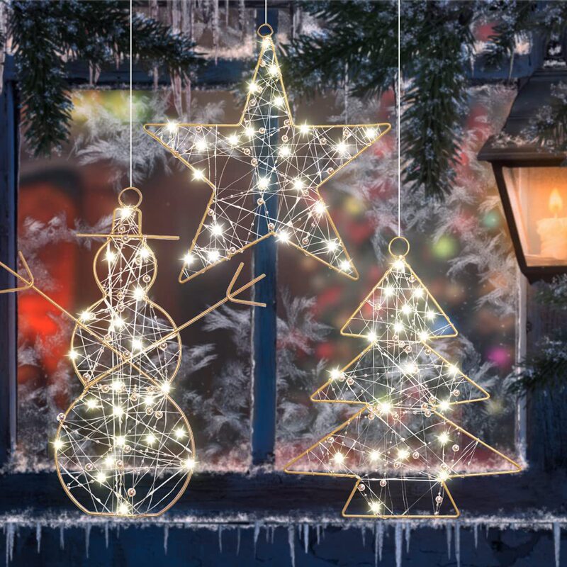 LED snowflake hanging fairy curtain Lights Christmas tree snowman stars Christmas window lights for wall door glass