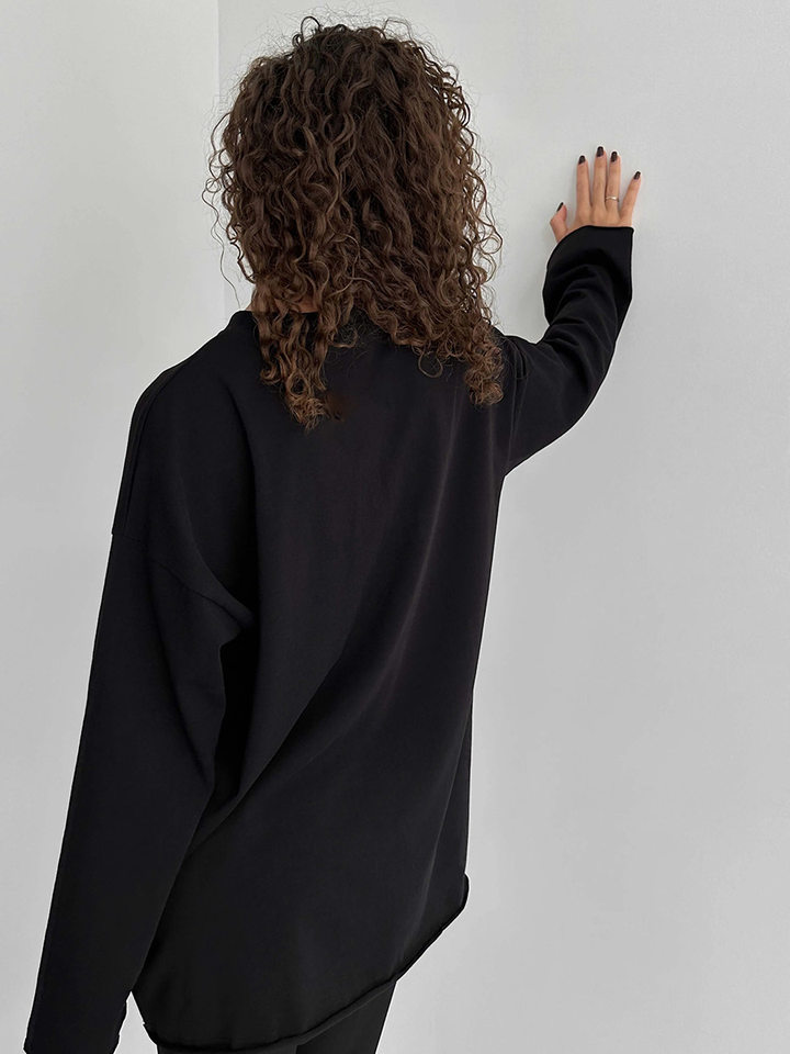 Áo thun nữ cotton 100% cổ tròn tay dài form rộng màu trơn — Màu cà phê, Màu hồng, Màu mơ, Màu trắng chi tiết 8