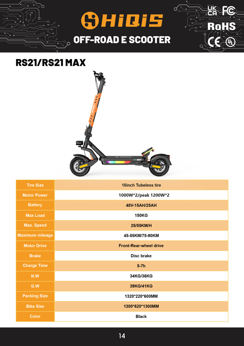 Factory wholesale European and American overseas warehouse 10inch Off-road electric scooter 2400W high power 48V long range shock absorption