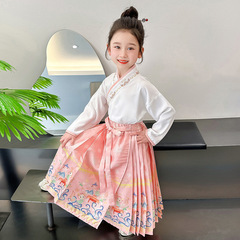 2024 New Girls Hanfu Spring and Autumn Clothing Children's Ruskirt Chinese Style Horse Face Skirt Little Girl Tang Suit Dress Trendy