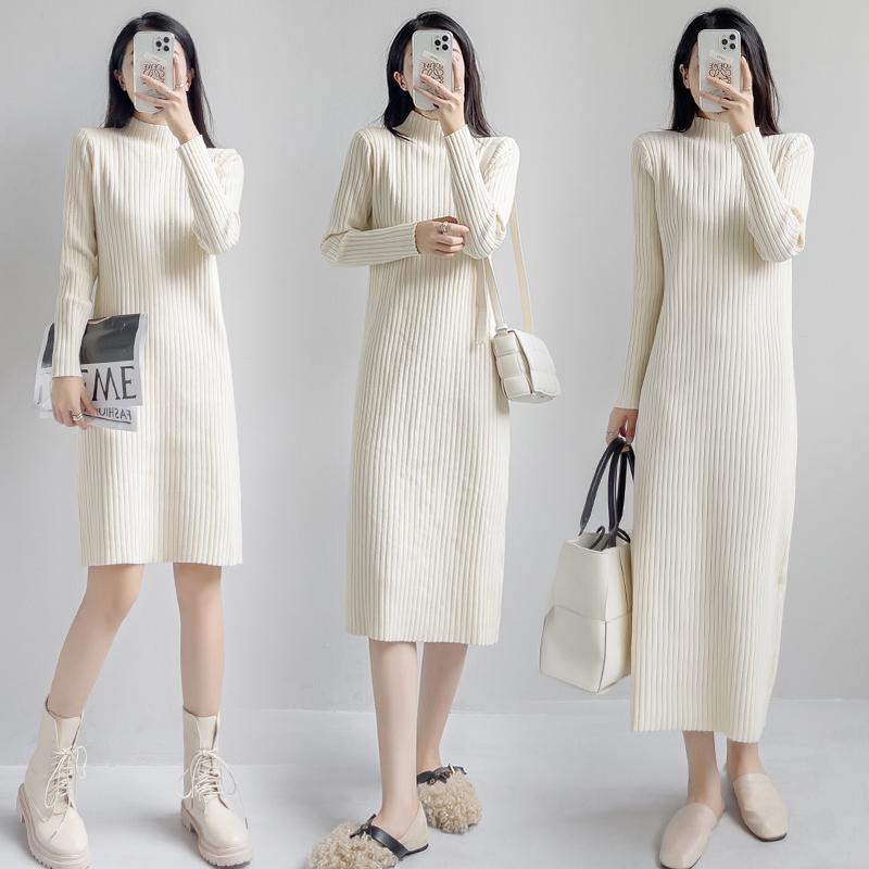 ng2510292 Autumn Winter Sweater For Women With Coat, Loose Long Sleeve Inner Layer, Mid-Length Base Shirt, Over-the-Knee Knitted_ecoleips.com