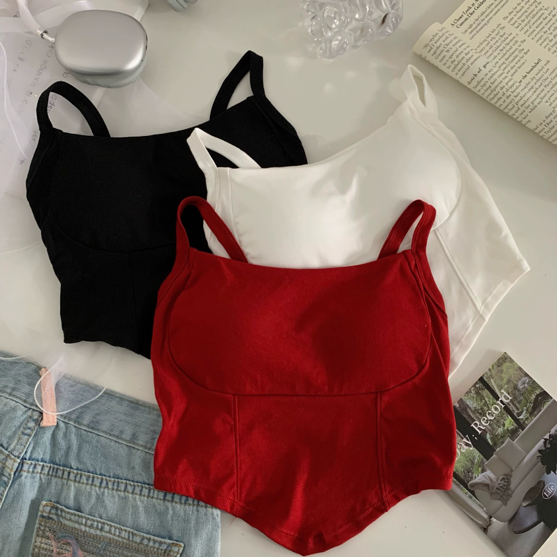 Летняя сексуальная топ с чашечками, бюстгальтер топ