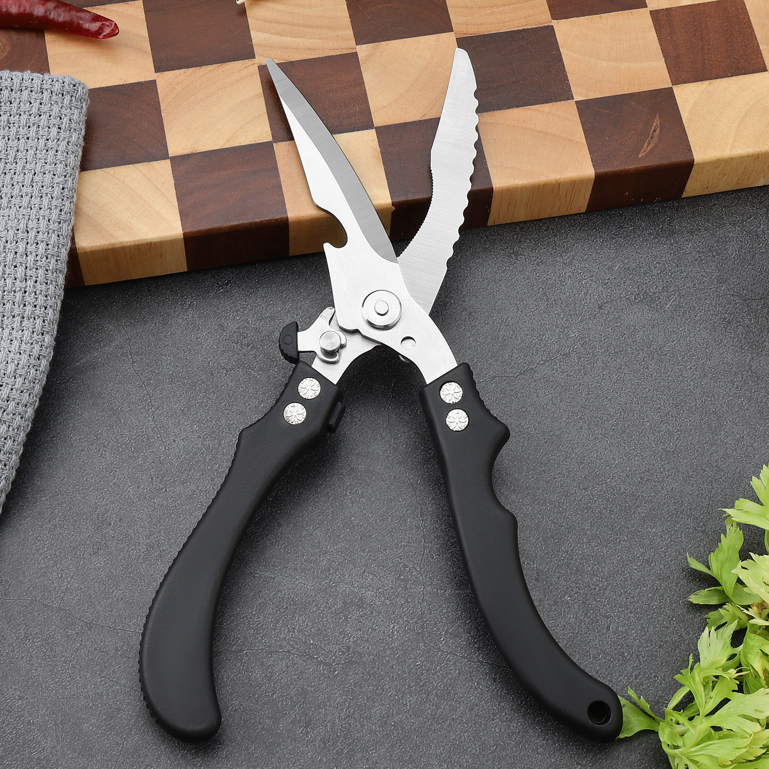 PP손잡이 닭뼈가위-블랙