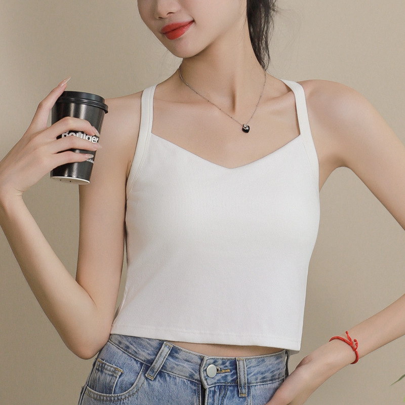夏の純粋な魅力、万能なキャミソール、女性用、外でも着用可能、胸パッド付き、固定カップ、インナーとしても使える、美背トップス|undefined