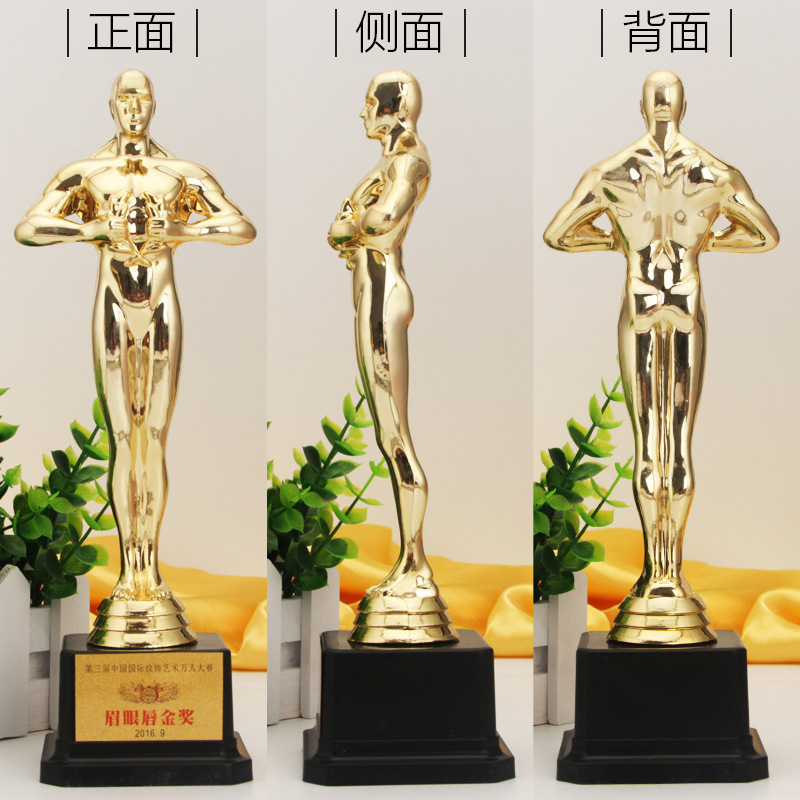 En existencias Oscar pequeño trofeo escuela deportes entrenamiento medalla de plástico Ángel pequeño hombre de oro decoraciones de negocios