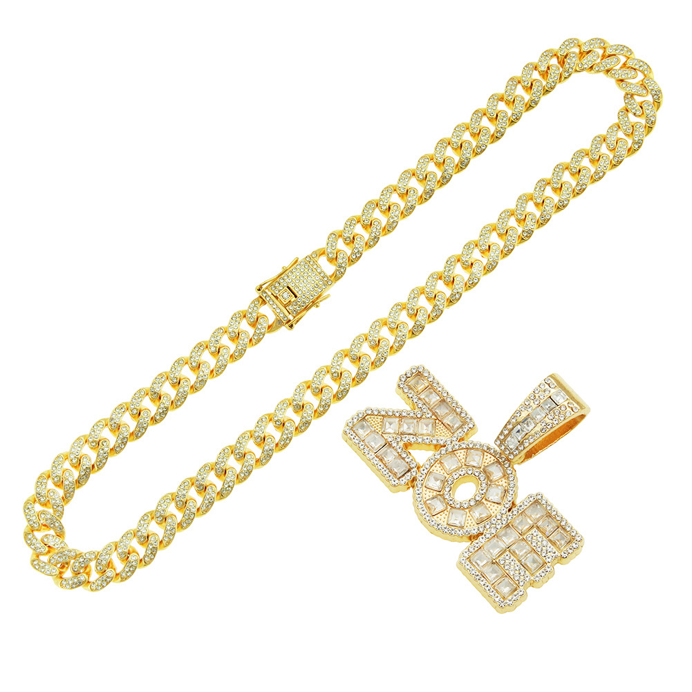 Creative Square Diamond Letter Splicing Cuban Chain Necklace display picture 6