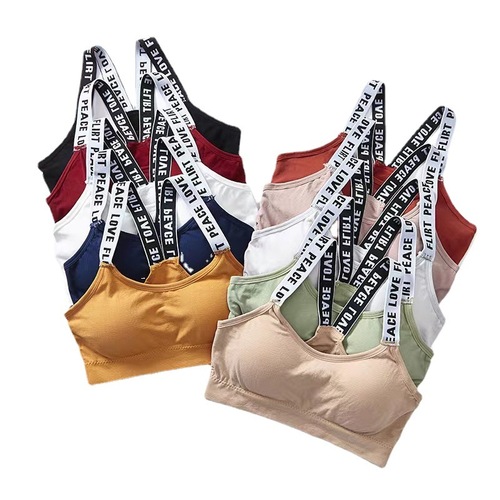 Women's underwear, beautiful women's back shoulder straps with English letters, tube top, chest wrap, yoga outer wear sports bra, no steel ring, cross-border