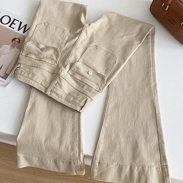 Autumn and Winter New Modeling Leg-Enhancing Pants King with Super Flattering Butt and Long Legs, Flared Jeans, Khaki Belt