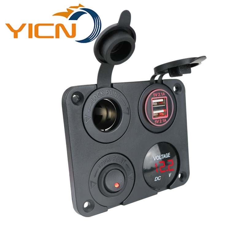 Four-hole panel car yacht modified dual USB car charger cigarette lighter plus mother seat plus voltmeter switch