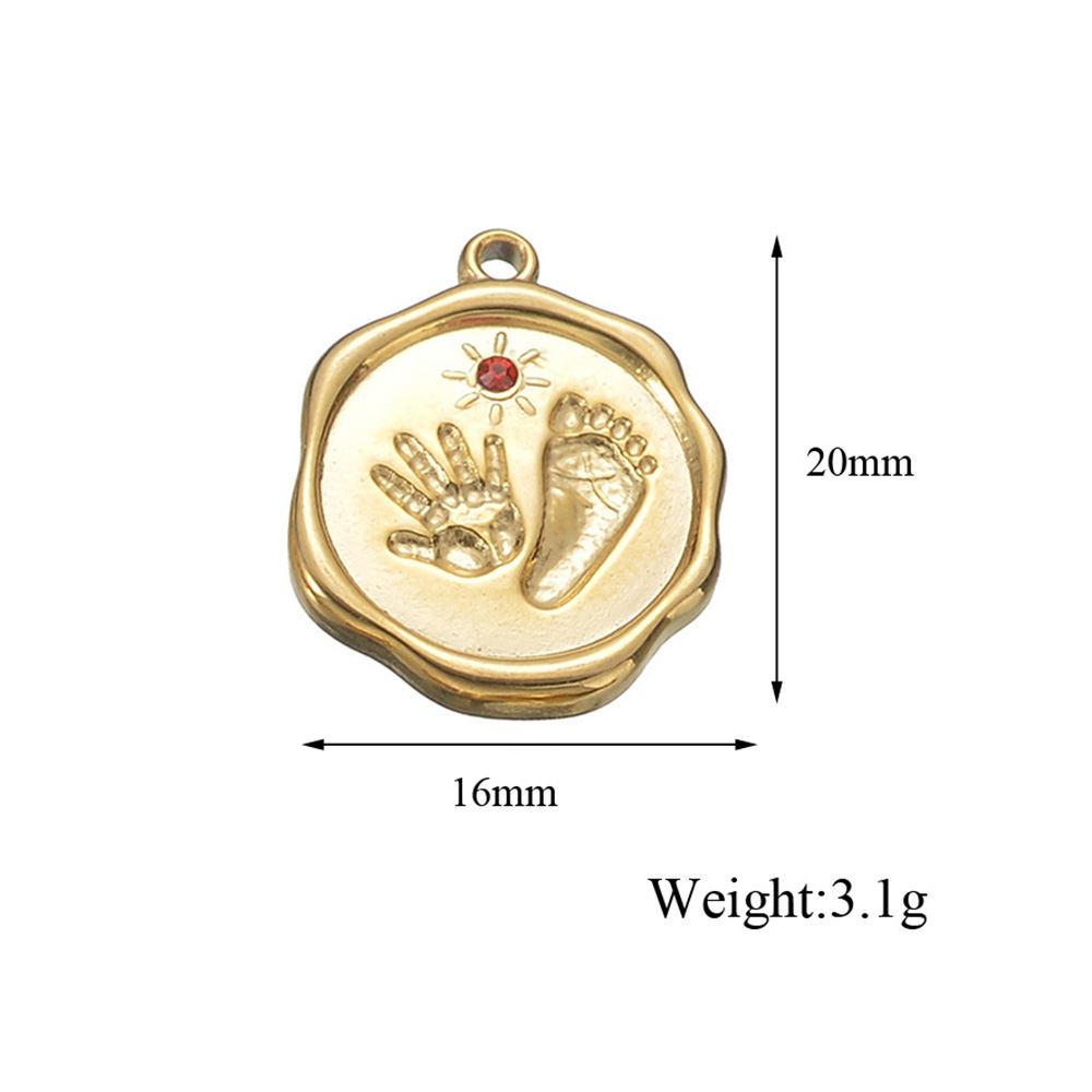 Pendant Jewelry Making Type Top-Drilled Drill Orientation 5 PCS/Package 304 Stainless Steel Zircon Palm Footprint Polished Pendant
