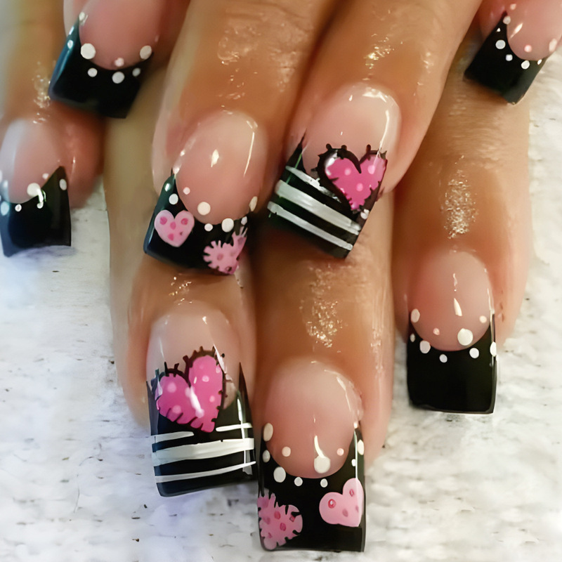 Medium-Sized Glossy Square Nails with Heart Patches, European and American Style, Valentine's Day Fake Nails, Foreign Trade, 24 Pieces Medium-Sized Glossy Square Nails with Heart Patches, European and American Style, Valentine's Day Fake Nails, Foreign Trade, 24 Pieces