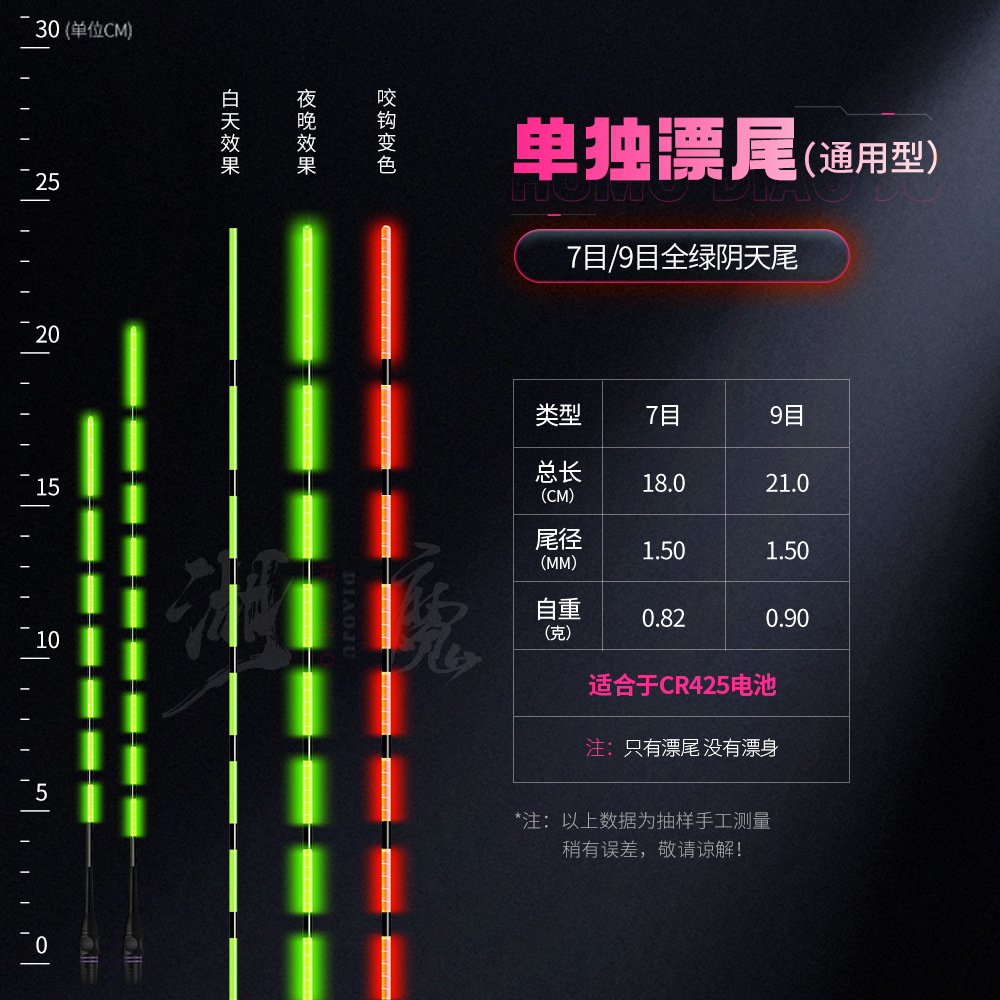 Láser de cola dura LED flotador de cola luminoso día y noche doble gancho de mordida decoloración flotador electrónico de alta sensibilidad pesca nocturna flotador de cola separada