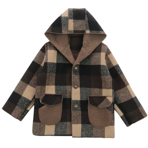 Boys' Checkered Wool Coat  Autumn/Winter New Trendy Medium and Small Children Baby Fleece Mink Jacket Fashion