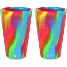 亚马逊爆款食品级硅胶水杯户外便携16oz咖啡杯彩色杯子带吸管盖子